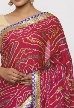 Bandhej Printed Crepe Saree in Fuchsia