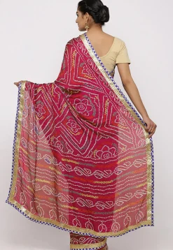 Bandhej Printed Crepe Saree in Fuchsia