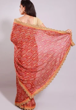 Bandhej Printed Crepe Saree in Red