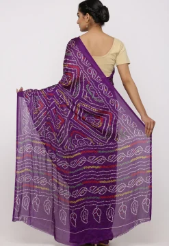 Bandhej Printed Crepe Saree in Purple