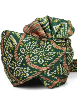 Bandhej Printed Crepe Turban in Dark Green