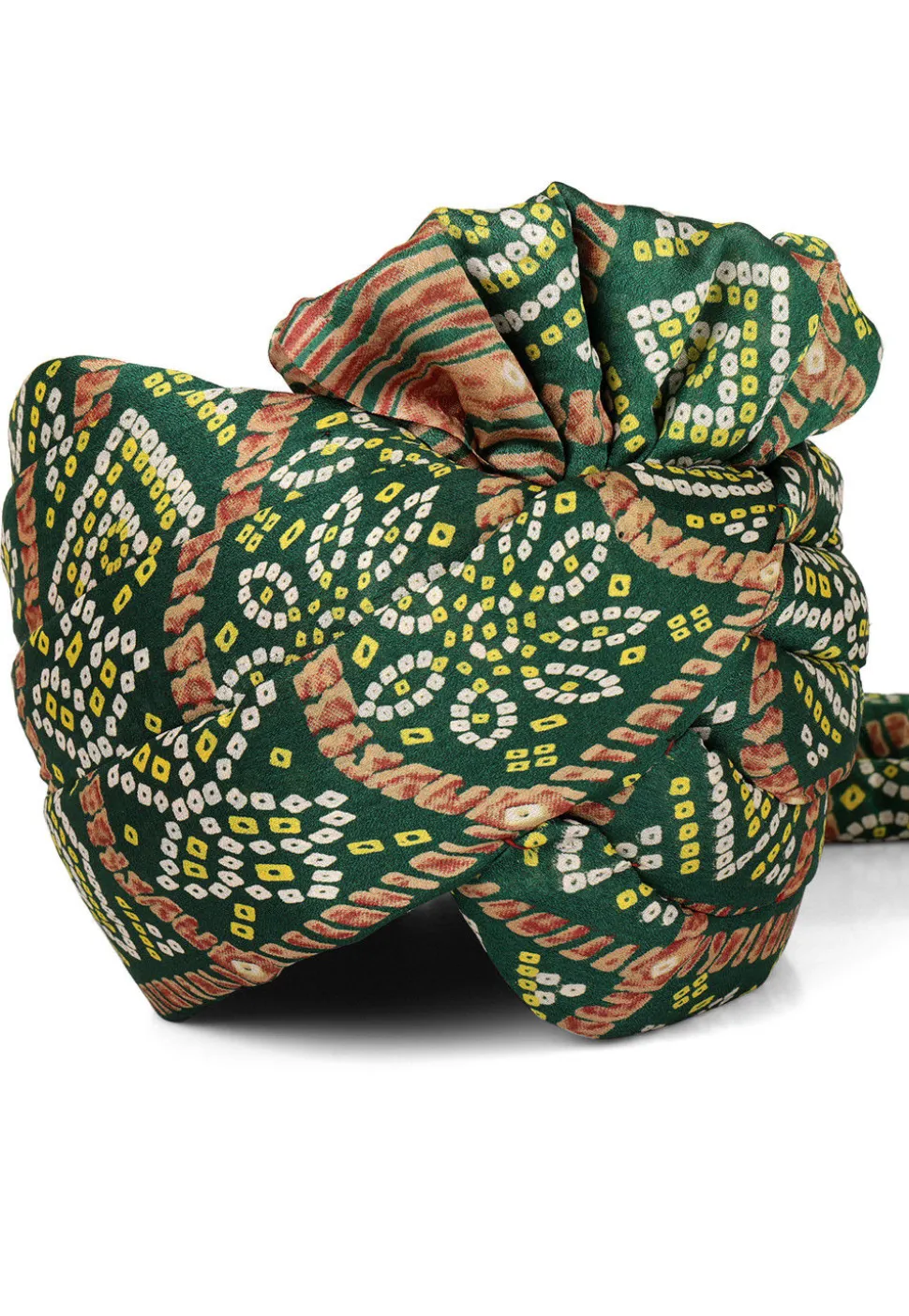 Bandhej Printed Crepe Turban in Dark Green
