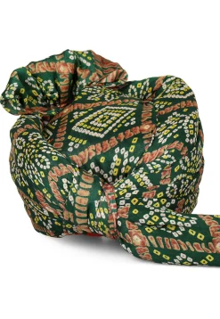 Bandhej Printed Crepe Turban in Dark Green