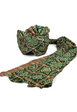 Bandhej Printed Crepe Turban in Dark Green