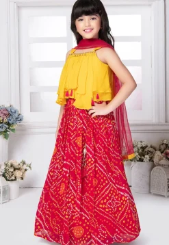 Bandhej Printed Georgette Lehenga in Pink