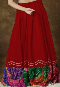 Bandhej Printed Georgette Skirt in Red