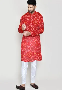 Bandhej Printed Georgette Kurta Set in Red