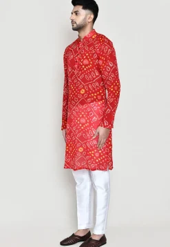 Bandhej Printed Georgette Kurta Set in Red