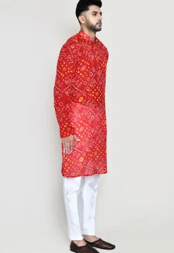 Bandhej Printed Georgette Kurta Set in Red
