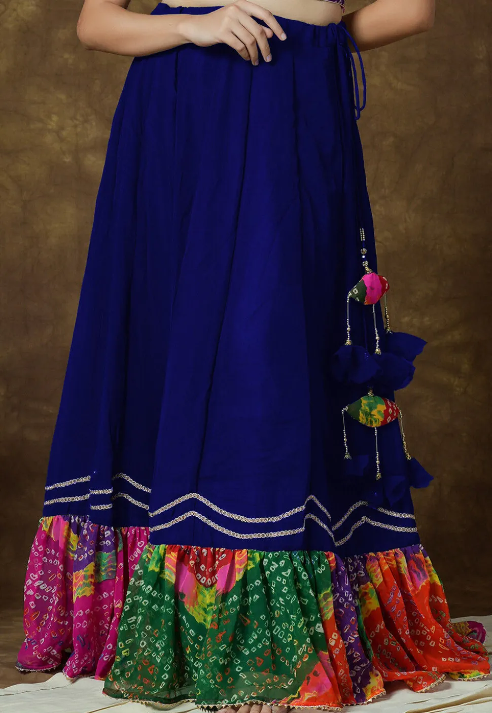 Bandhej Printed Georgette Skirt in Royal Blue