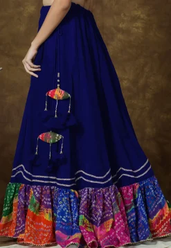 Bandhej Printed Georgette Skirt in Royal Blue