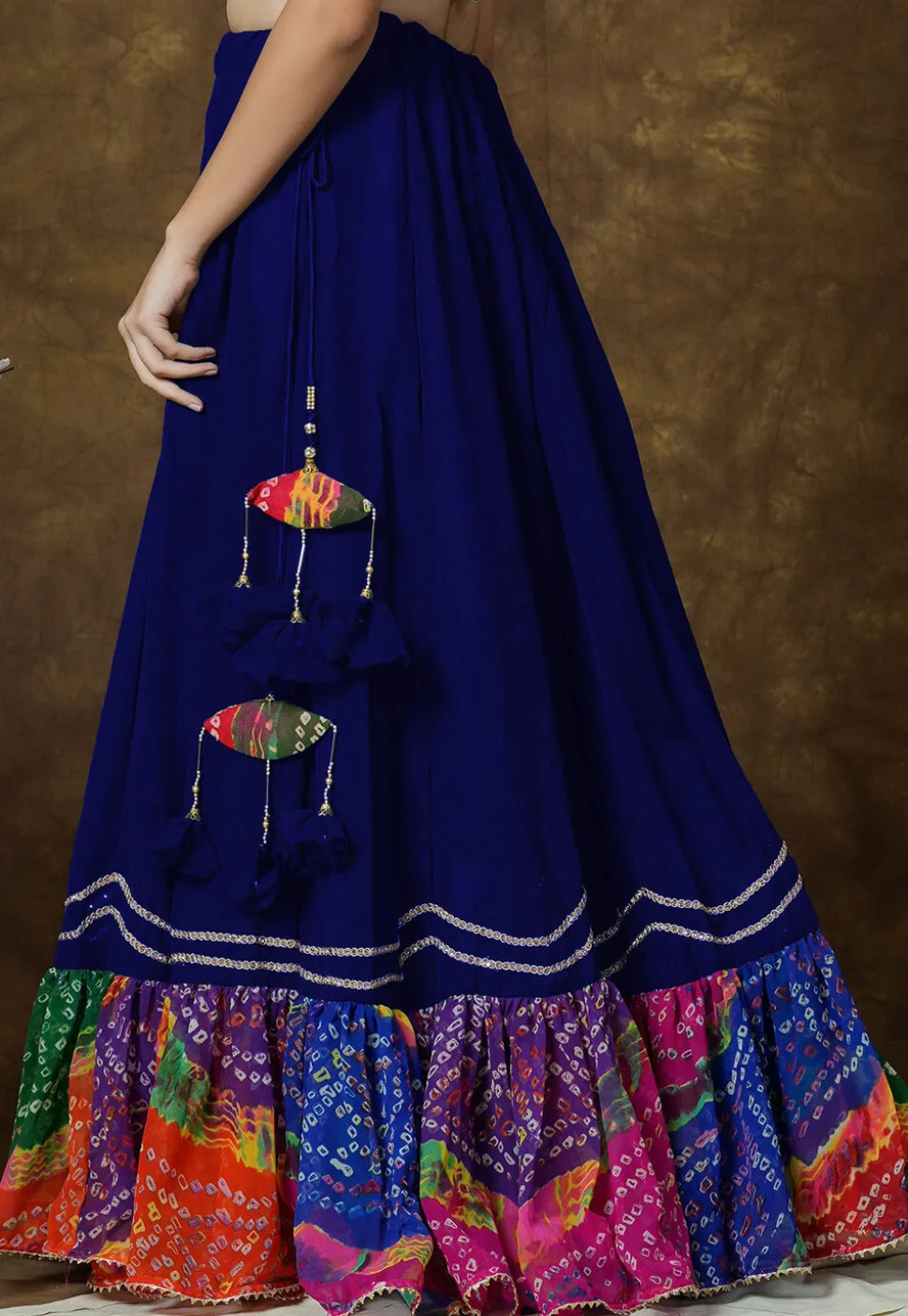 Bandhej Printed Georgette Skirt in Royal Blue