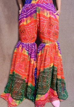 Bandhej Printed Georgette Sharara in Multicolor
