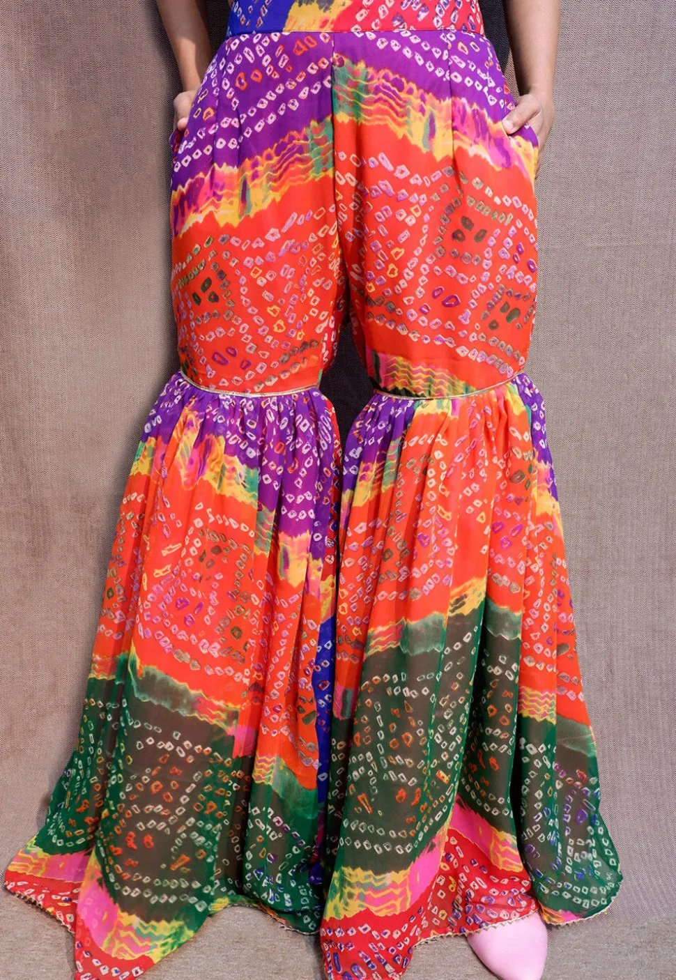 Bandhej Printed Georgette Sharara in Multicolor
