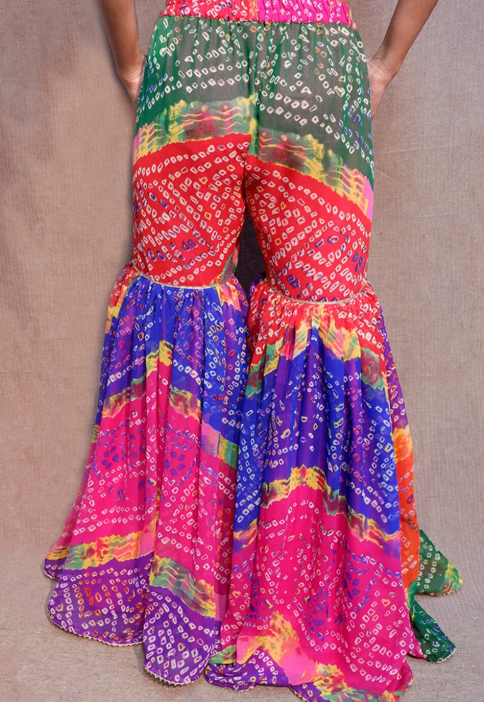 Bandhej Printed Georgette Sharara in Multicolor