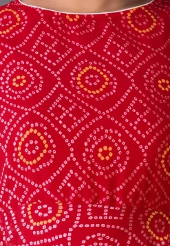 Bandhej Printed Georgette Asymmetric A Line Suit in Red