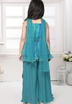 Bandhej Printed Georgette Pakistani Suit in Blue and Green