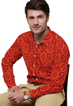 Bandhej Printed Georgette Shirt in Red