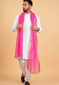 Bandhej Printed Georgette Men Dupatta in Pink