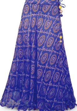 Bandhej Printed Georgette A Line Skirt in Royal Blue