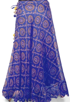 Bandhej Printed Georgette A Line Skirt in Royal Blue