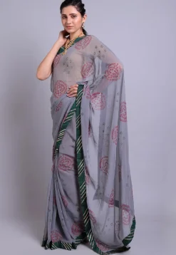 Bandhej Printed Georgette Saree in Grey
