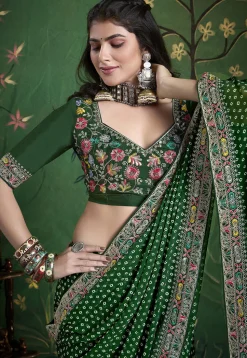 Bandhej Printed Georgette Saree in Green