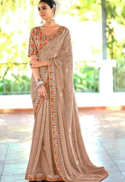 Bandhej Printed Georgette Saree in Light Brown