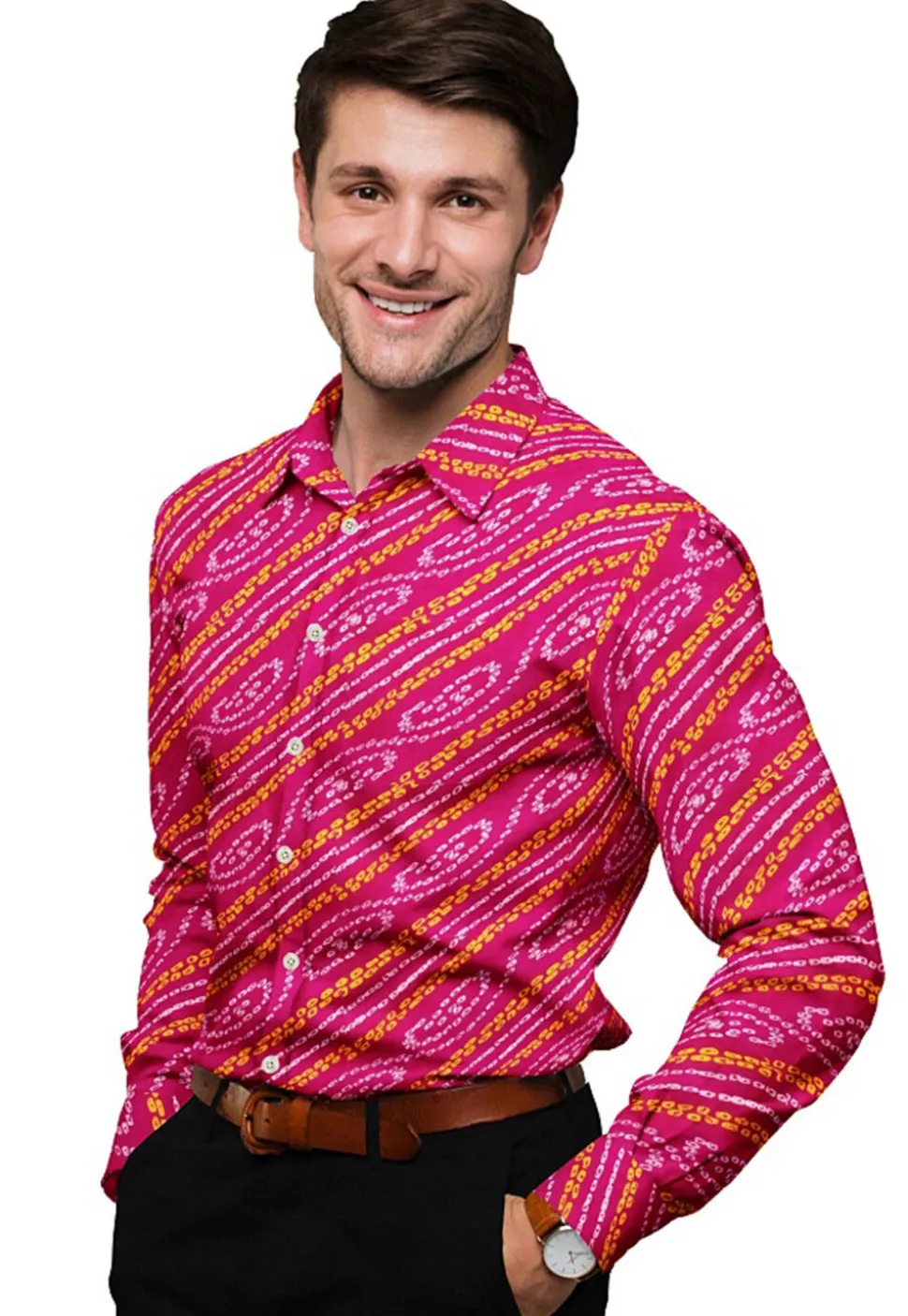 Bandhej Printed Georgette Shirt in Fuchsia
