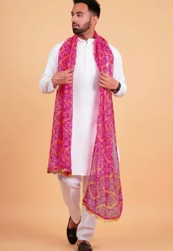 Bandhej Printed  Georgette Mens Dupatta in Fuchsia