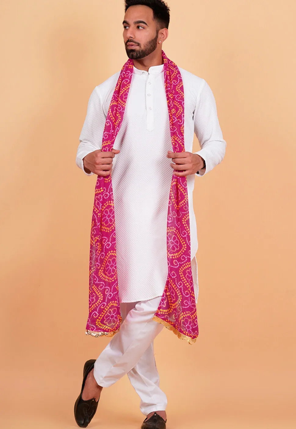 Bandhej Printed Georgette Mens Dupatta in Fuchsia