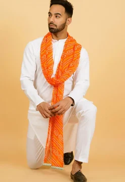 Bandhej Printed Georgette Men Dupatta in Orange