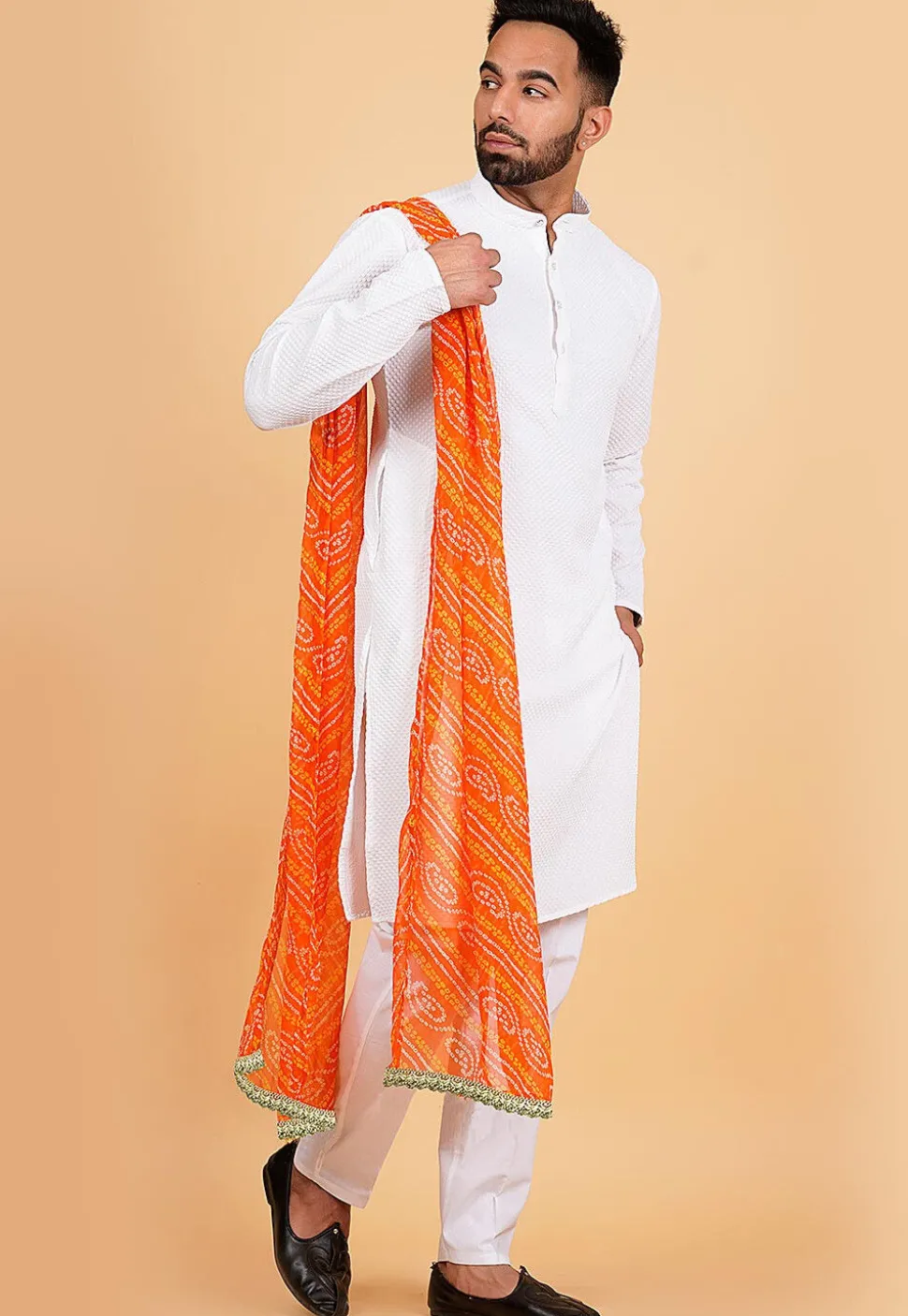 Bandhej Printed Georgette Men Dupatta in Orange