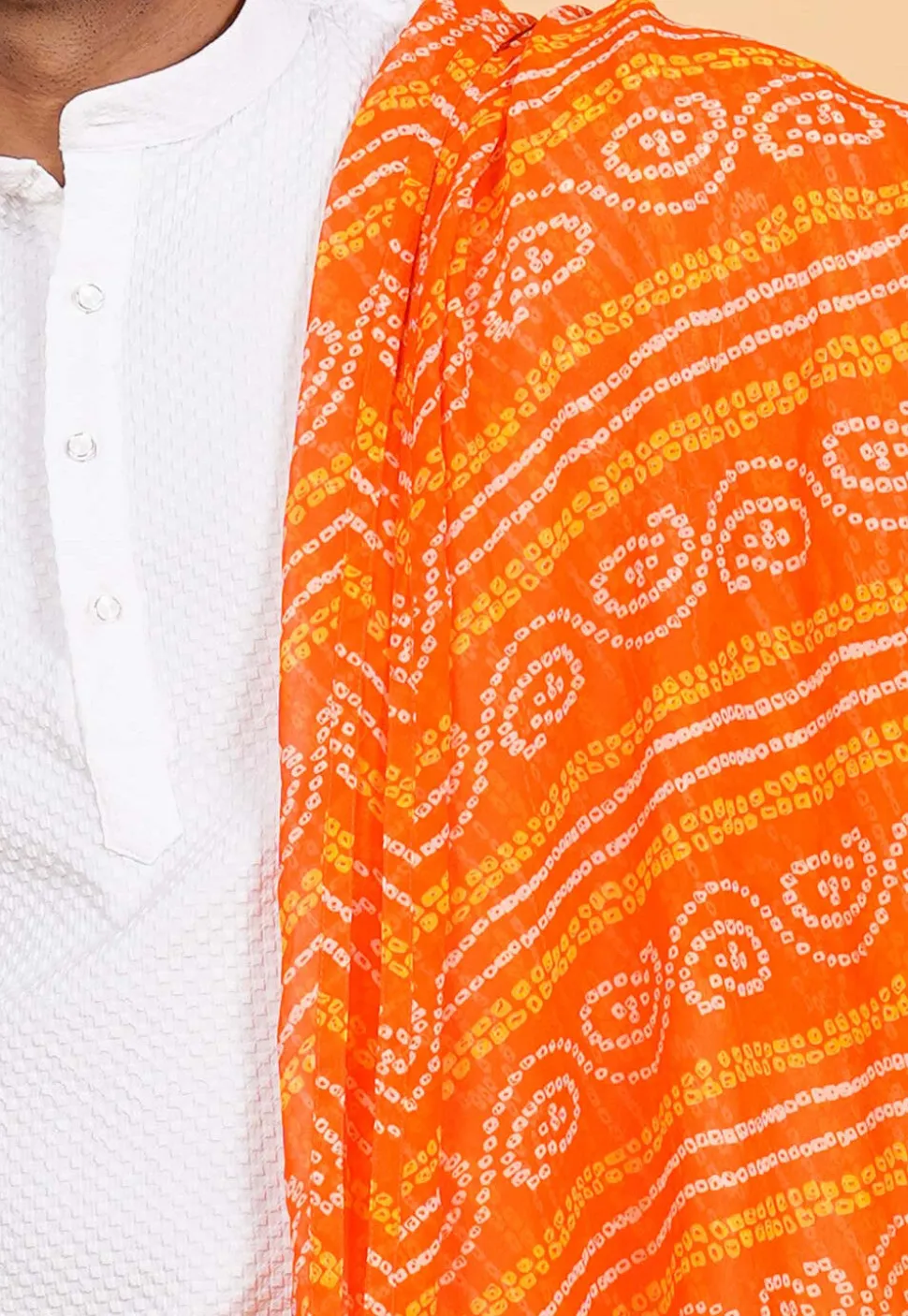 Bandhej Printed Georgette Men Dupatta in Orange