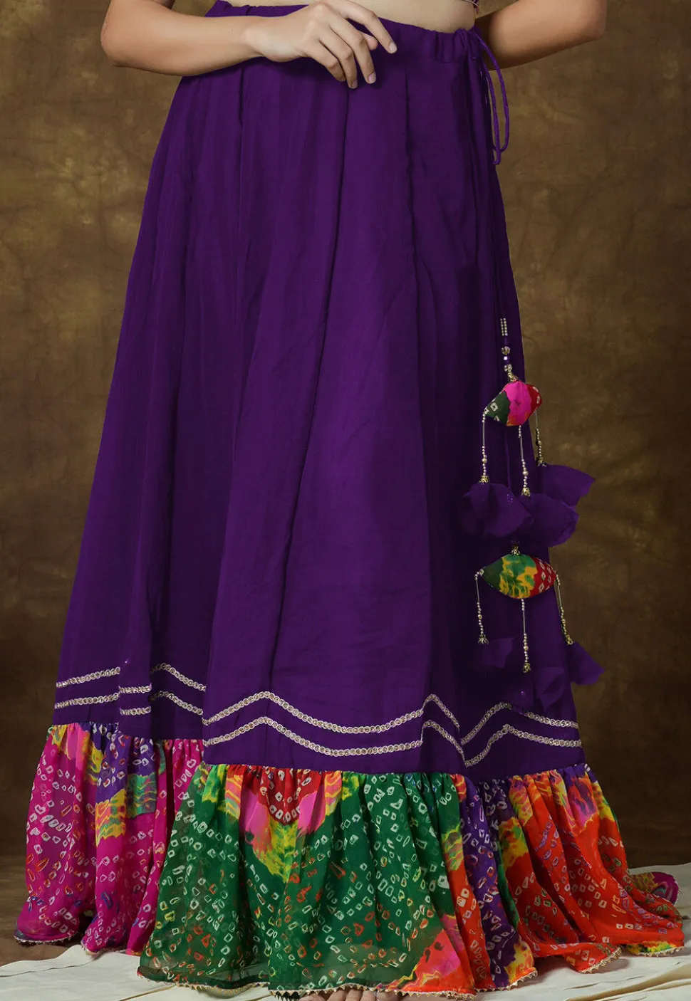 Bandhej Printed Georgette Skirt in Purple