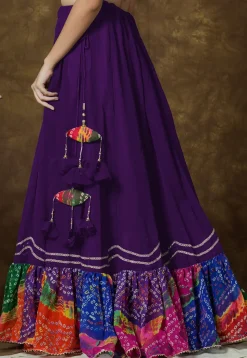 Bandhej Printed Georgette Skirt in Purple