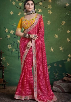 Bandhej Printed Georgette Saree in Red