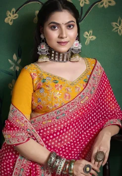 Bandhej Printed Georgette Saree in Red