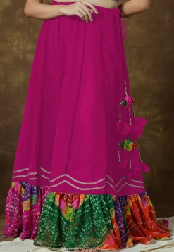 Bandhej Printed Georgette Skirt in Fuchsia
