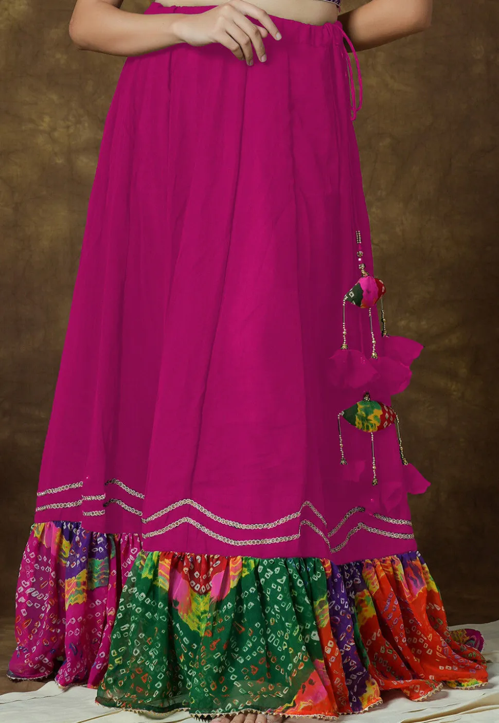 Bandhej Printed Georgette Skirt in Fuchsia