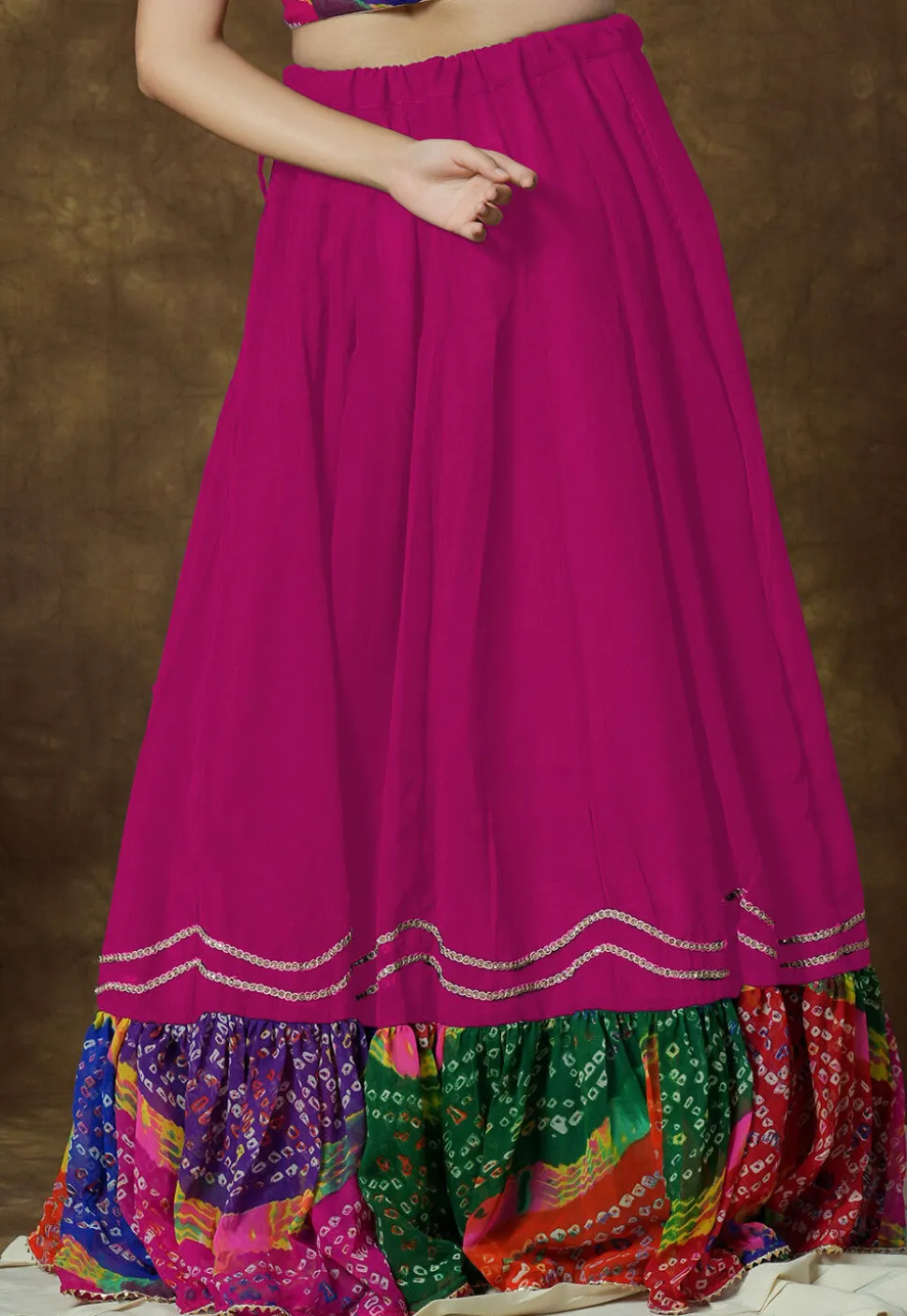 Bandhej Printed Georgette Skirt in Fuchsia