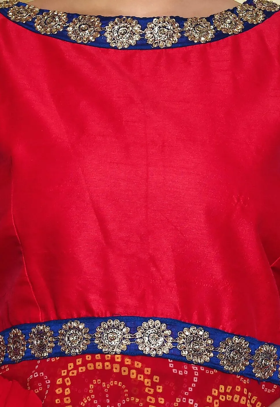 Bandhej Printed Georgette and Art Dupion Silk A Line Suit in Red