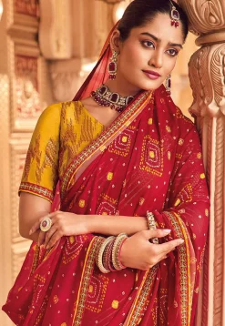 Bandhej Printed Georgette Saree in Red