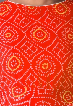 Bandhej Printed Georgette Asymmetric A Line Suit in Orange