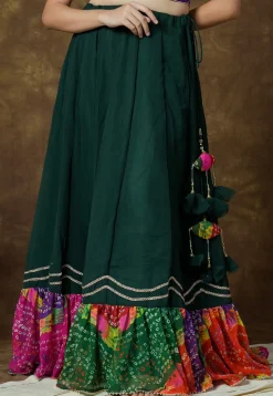 Bandhej Printed Georgette Skirt in Dark Green