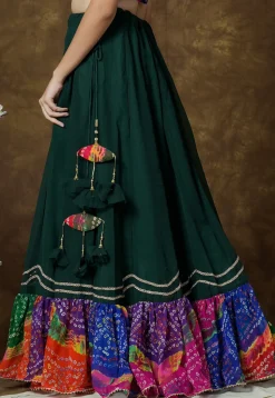 Bandhej Printed Georgette Skirt in Dark Green