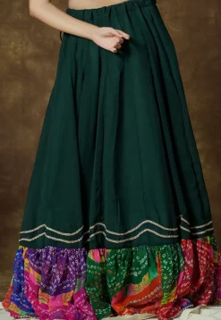 Bandhej Printed Georgette Skirt in Dark Green