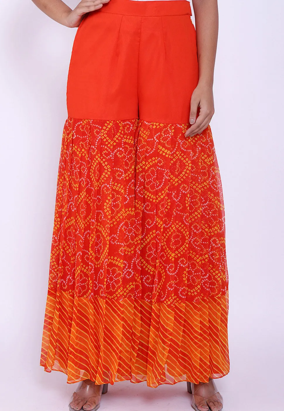 Bandhej Printed Georgette Sharara in Orange