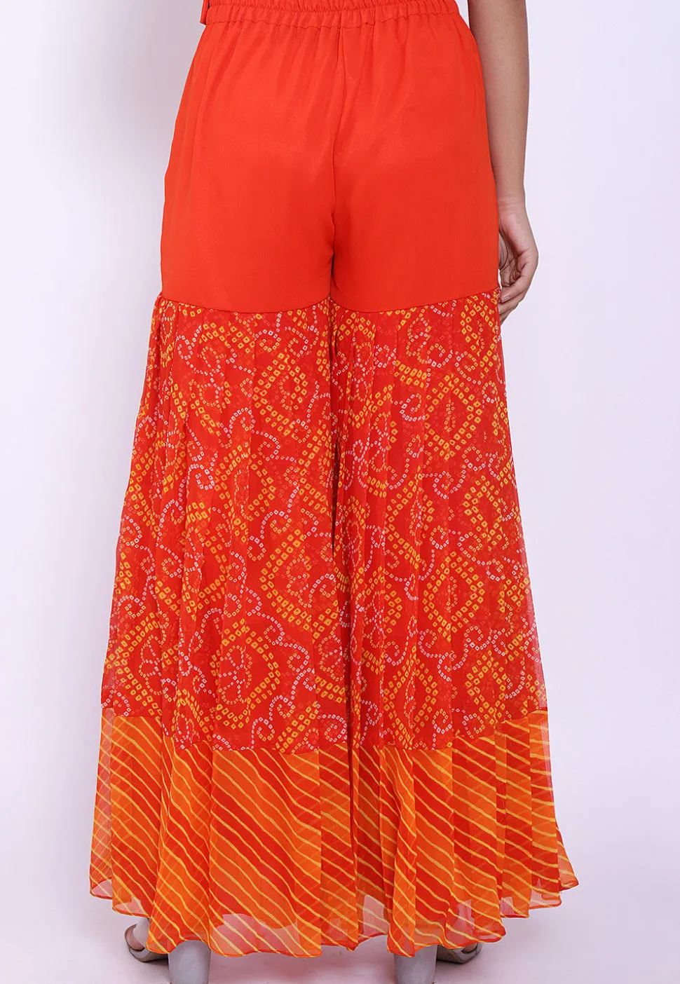 Bandhej Printed Georgette Sharara in Orange