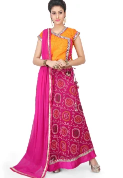 Bandhej Printed Georgette Circular Lehenga in Fuchsia